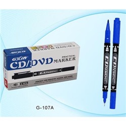 Маркер для CD/DVD синий 0,5-1,0мм двухсторонний пулевидный наконечник перманентный