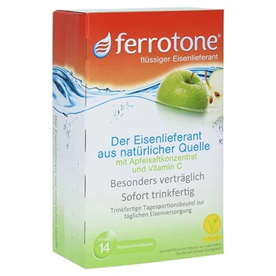 Ferrotone Eisen mit Apfelkonzentrat und Vitamin C Ферротоне Железо с концентратом яблочного сока и витамином С, для детей от 3-х лет, пакетики 14 X 25 мл