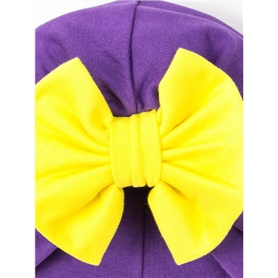 Чалма трикотажная для девочки с бантом, желтый и фиолетовый
