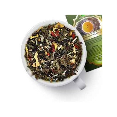 Чай смешанный "Восхитительный нектар" Смесь черного чая и зеленого чая и уникальных тибетских ягод годжи, обладающих мощным омолаживающим и антистрессовым  действием и травы стевии.  Легкий искрящийся цитрусовый оттенок и  сладко-пряный аромат придают напитку лимонная трава, бергамот и лепестки подсолнуха    828