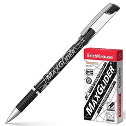 Ручка шариковая чёрная 0,7мм MaxGlider Ultra Glide Technology, резиновый держатель, чёрный корпус, с