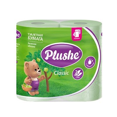 Туалетная бумага  2-х сл.  "Plushe "Classic зел. яблоко (по 18м.)/4рул.х 12шт в уп./2097