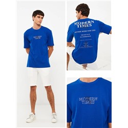 W2FN14Z8 - HSJ - Bright Blue Мужская футболка из хлопка с короткими рукавами и принтом