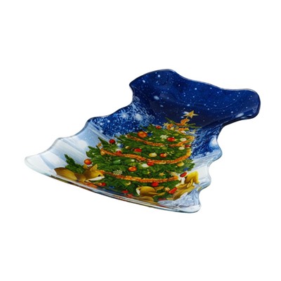Блюдо стеклянное сервировочное Доляна «Ёлочка с бантом. Зайкины подарки», 21×16×1,8 см