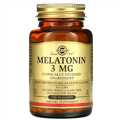 Солгар, мелатонин, 3 мг, 120 жевательных таблеток