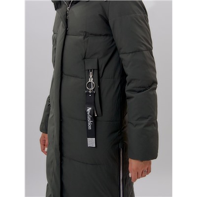 Пальто утепленное женское зимние темно-зеленого цвета 113135TZ