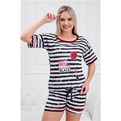 Пижама женская из футболки и шорт из кулирки красное и черное