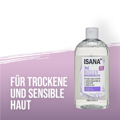 ISANA 3 in 1 Mizellen Reinigungswasser Исана Мицеллярная технология Лосьон по уходу за кожей лица для сухой и чувствительной кожи  400 мл