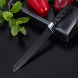 Нож с антиналипающим покрытием Доляна «Супер-блэк», лезвие 20 см, хлебный, цвет чёрный