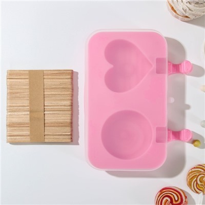Форма силиконовая для мороженого «Позитив», 2 ячейки, 19,5×11×2,5 см, с крышкой и палочками, цвет МИКС