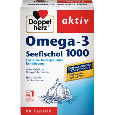 Doppelherz aktiv Omega-3 Seefischöl 1000 Рыбий жир с Витамином Е в капсулах, 80 шт