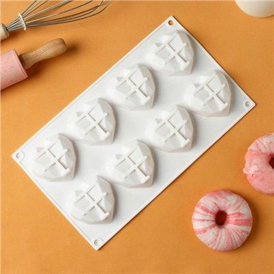 Форма силиконовая для выпечки и муссовых десертов KONFINETTA «Сердце», 29×17×2 см, 8 ячеек, цвет белый