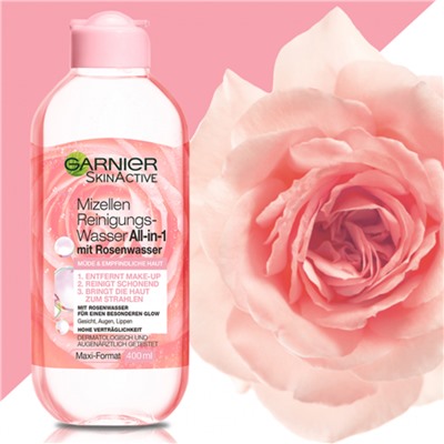 Garnier SkinActive Mizellen Reinigungswasser All-in-1 mit Rosenwasser Гарньер Универсальная мицеллярная очищающая вода с розовой водой, 400 мл