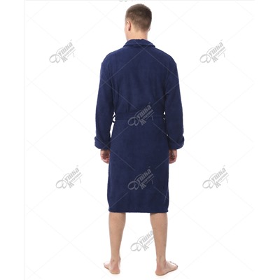 Синий махровый мужской халат с шалькой