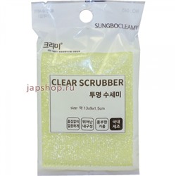 Clear Scrubber Губка для мытья посуды и кухонных поверхностей в полиэтиленовой ворсистой сетке, средней жесткости, 13х9х1.5 см, 1 шт(8802569100458)