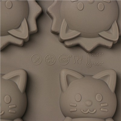Форма силиконовая для выпечки Доляна «Семейство кошачьих», 6 ячеек, 19,5×17,5 см
