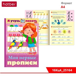 Книжка 16л А4ф цветной блок на скобе "Уроки грамоты" серия -Я учусь писать. Мои первые прописи-