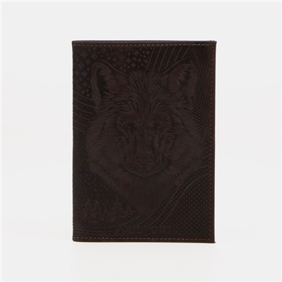 Обложка для паспорта, цвет коричневый, «Волк»