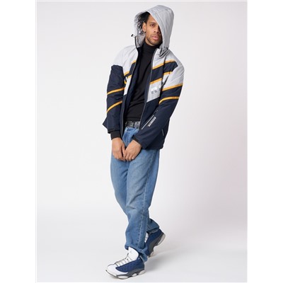Куртка спортивная мужская с капюшоном темно-синего цвета 3583TS