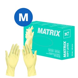 Перчатки латексные Matrix Soft Latex бежевые, размер M (Малайзия), 100шт.(50пар)