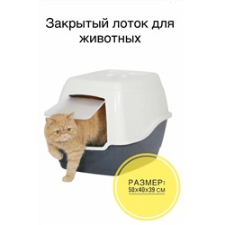 Закрытый туалет для кошек СЕРЫЙ 50*40*39см