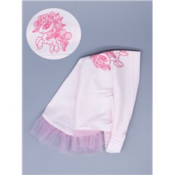 Косынка трикотажная для девочки на резинке с рюшами из фатина, пони-единорог,светло-розовый