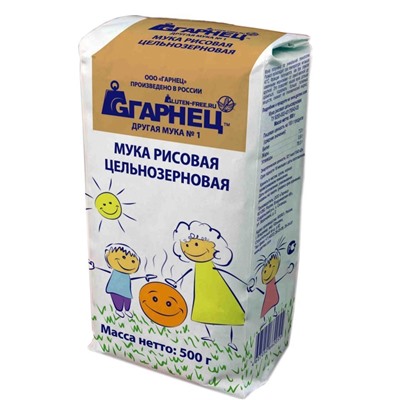 Мука рисовая цельнозерновая без глютена (Гарнец), 500 г