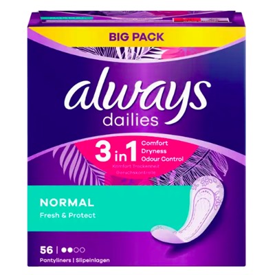 always Slipeinlage Fresh&Protect Normal BigPack 56 St, Прокладки Ежедневные Normal 56 штук, 2 упаковки (112 штук)