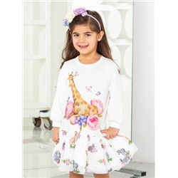 Платье с принтом "Жираф в цветах" с молочной юбочкой