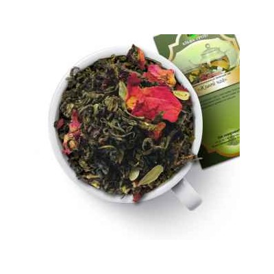 Чай зеленый "Живой чай" Зеленый китайский чай с листьями брусники, цветками бессмертника, лепестками роз и ягодами и ароматом вишни