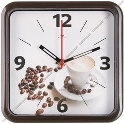 Часы (стекло/пластик) квадр.(22х22см) "Кофе" венге