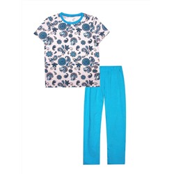 17614 Пижама: футболка, штаны "Голубые китайские огурцы" женская