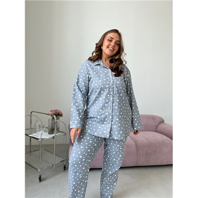 Пижама(рубашка+брюки) фланель_О550/серый