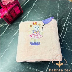 Детское полотенце для бани Микрофибра с вышивкой персиковый 70х140см