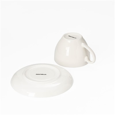 Чайная пара фарфоровая Доляна «Праздничное настроение», 2 предмета: чашка 280 мл, блюдце d=15 см, цвет белый