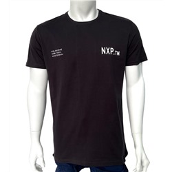 Черная мужская футболка NXP с белым принтом  №502