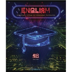 Тетрадь 48л. Клетка Виртуальный неон - Английский язык, скрепка, Премиум Фольга+4+4+Ламинация матова