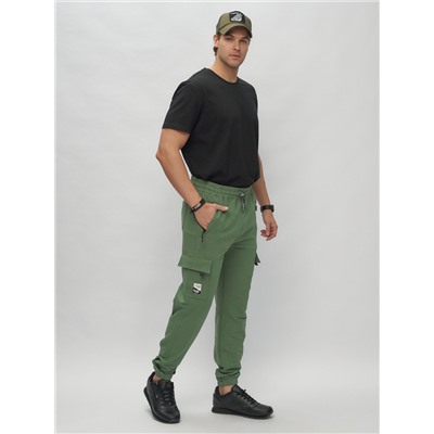 Брюки джоггеры спортивные с карманами мужские зеленого цвета 224Z