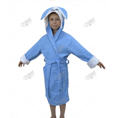 Детский махровый халат с капюшоном и печатью "Зайка" голубой