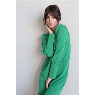 7162 Платье с объёмными рукавами зелёное