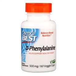 Doctor's Best, D-фенилаланин, 500 мг, 60 вегетарианских капсул