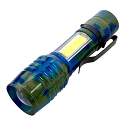 Универсальный перезаряжаемый фонарик LED XPE+COB - Фонарь оснащен противоскользящей ручкой, удобной клипсой, влагонепроницаемой прорезиненной кнопкой переключения. Световой поток в головной части можно зумировать, концентрируя свет в определенной точке №98