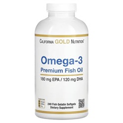 California Gold Nutrition, Омега-3, рыбий жир премиального качества, 240 рыбно-желатиновых капсул