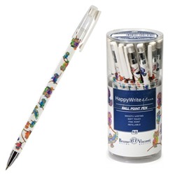 Ручка шариковая синяя 0,5мм HappyWrite Яркие совы, металлизированный наконечник, прозрачный колпачок