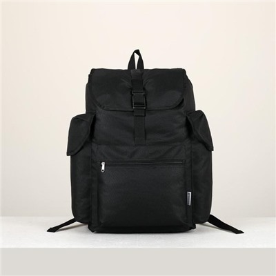 Рюкзак туристический на шнурке, 30 л, 3 наружных кармана, цвет чёрный