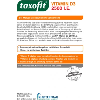 taxofit (таксофит) Vitamin D3 2500 IE Mini-Tabletten 50 St, таксофит Витамин D3 2500 IE мини-таблетки 50 шт.