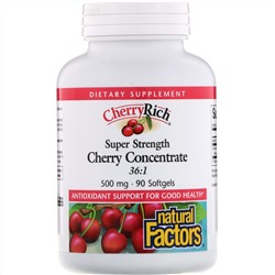 Natural Factors, CherryRich, Super Strength, вишневый концентрат, 500 мг, 90 мягких желатиновых капсул