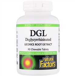 Natural Factors, DGL, Deglycyrrhizinated Licorice Root Extract, 90 жевательных таблеток