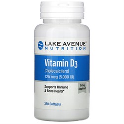 Lake Avenue Nutrition, витамин D3, 125 мкг (5000 МЕ), 360 капсул
