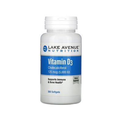 Lake Avenue Nutrition, витамин D3, 125 мкг (5000 МЕ), 360 капсул